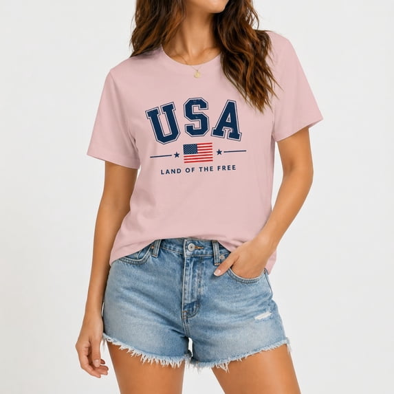 USA Patriotic Graphic T-Shirt, Land of the Free American Flag Tee, Unisex Short Sleeve Cotton Shirt