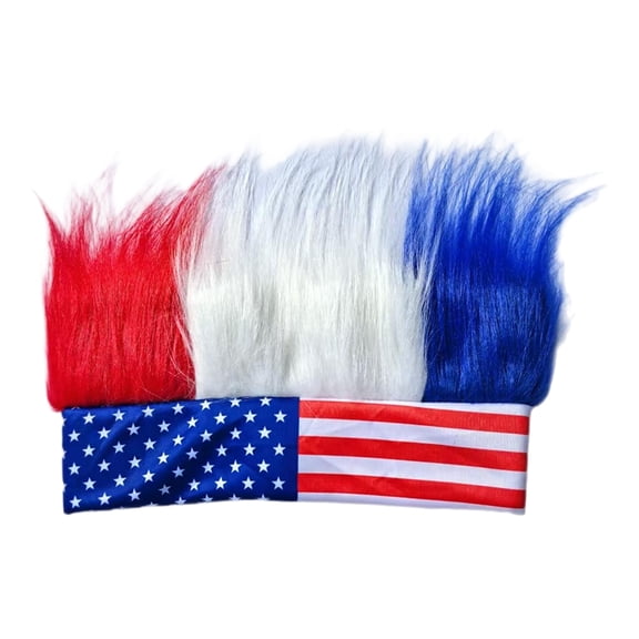 USA Patriotic Hairy Headband, Red White and Blue Wig Hat Costume Accessory for 4th of July, Spirit Week, Crazy Hair Day, Sports Events and Cosplay