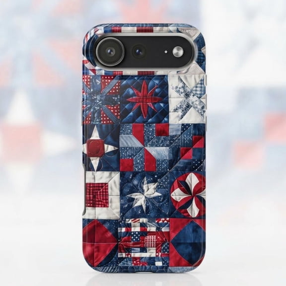 USA Patriotic Quilt Star Traditional Pattern Phone Case iPhone 17 through 11 Pro Max