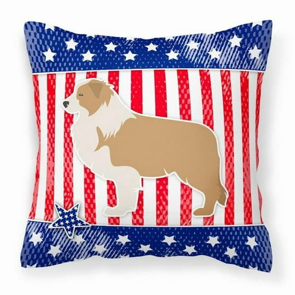 USA Patriotic Red Border Collie Fabric Decorative Pillow
