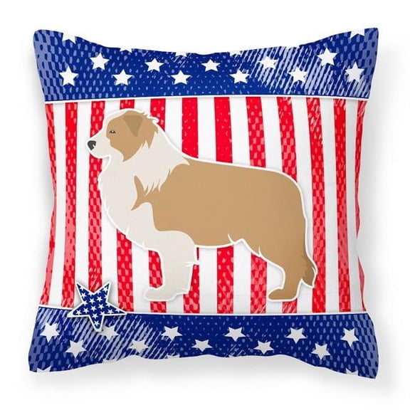 USA Patriotic Red Border Collie Fabric Decorative Pillow