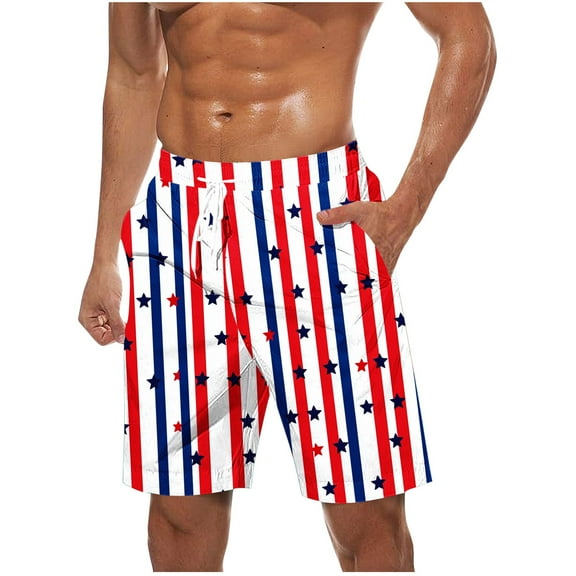USA Patriotic Swim Trunks for Men Dry-Quicky Board Shorts Independence Day Sunshine Bathing Suits Red White Stripes Stars Print Beach Shorts Trendy 2025