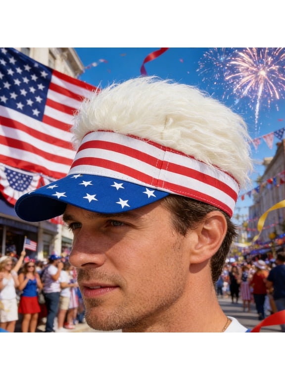 USA Patriotic Visor Cap, Adjustable American Flag Golf Visor with Bling for Men, Independence Day, Memorial Day & 10th of July Celebration, Star-Striped Design