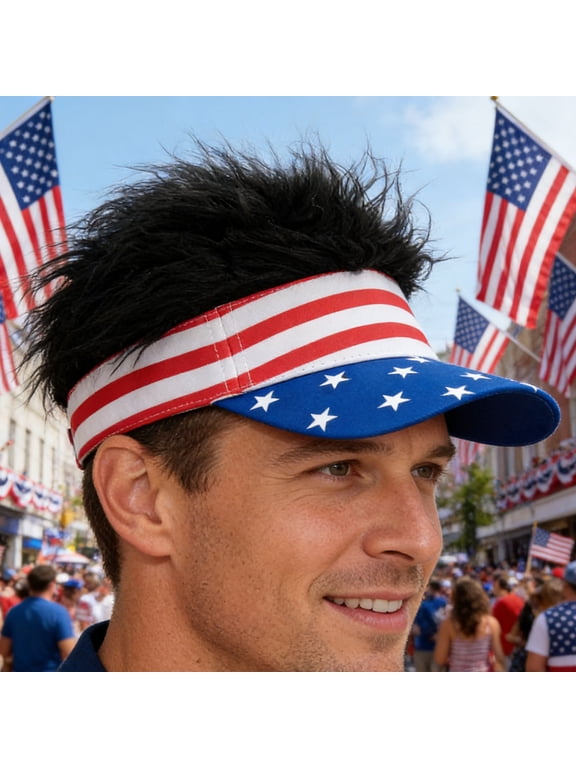 USA Patriotic Visor Cap, Adjustable American Flag Golf Visor with Bling for Men, Independence Day, Memorial Day & 5th of July Celebration, Star-Striped Design