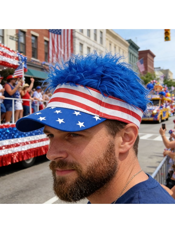 USA Patriotic Visor Cap, Adjustable American Flag Golf Visor with Bling for Men, Independence Day, Memorial Day & 6th of July Celebration, Star-Striped Design