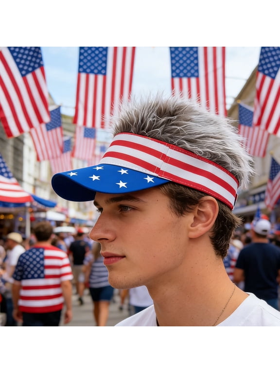 USA Patriotic Visor Cap, Adjustable American Flag Golf Visor with Bling for Men, Independence Day, Memorial Day & 7th of July Celebration, Star-Striped Design