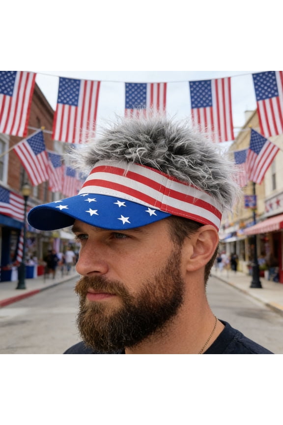 USA Patriotic Visor Cap, Adjustable American Flag Golf Visor with Bling for Men, Independence Day, Memorial Day & 8th of July Celebration, Star-Striped Design