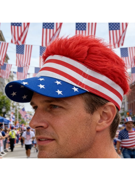 USA Patriotic Visor Cap, Adjustable American Flag Golf Visor with Bling for Men, Independence Day, Memorial Day & 9th of July Celebration, Star-Striped Design