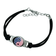 USA Patriotic Yin and Yang American Flag Novelty Suede Leather Metal Bracelet