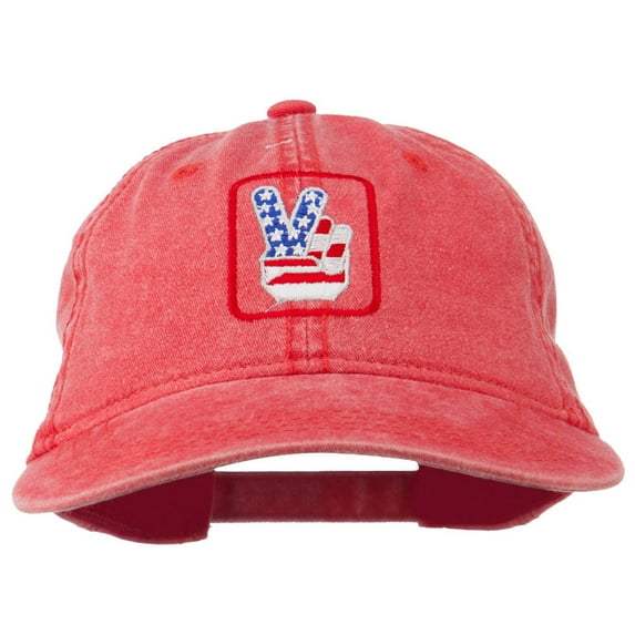 USA Peace Hand Embroidered Washed Cap - Red OSFM