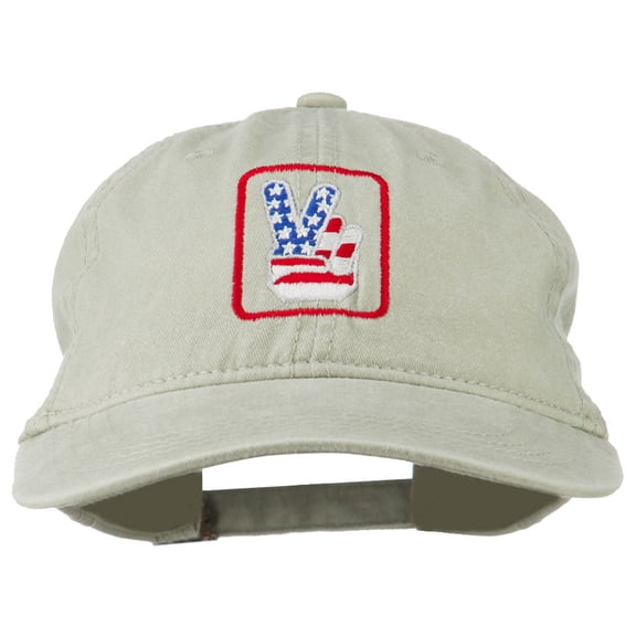 USA Peace Hand Embroidered Washed Cap - Stone OSFM