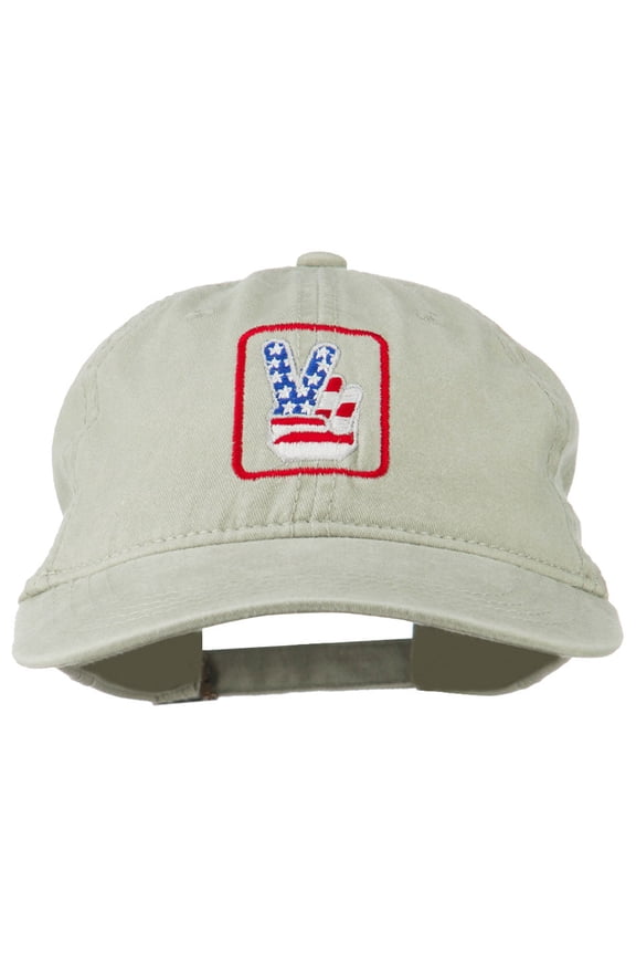 USA Peace Hand Embroidered Washed Cap - Stone OSFM