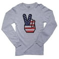 thumbnail image 1 of USA Peace Sign with American Flag Background Men's Long Sleeve Grey T-Shirt, 1 of 2