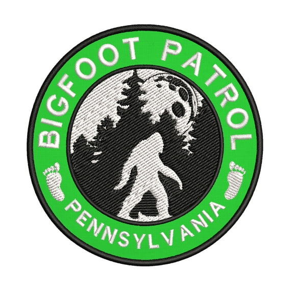 USA Pennsylvania Bigfoot Patrol! Cryptid Sasquatch Watch! 3.5 Inch Iron Or Sew On Embroidered Fabric Badge Patch Unexplained Mysteries Iconic Series