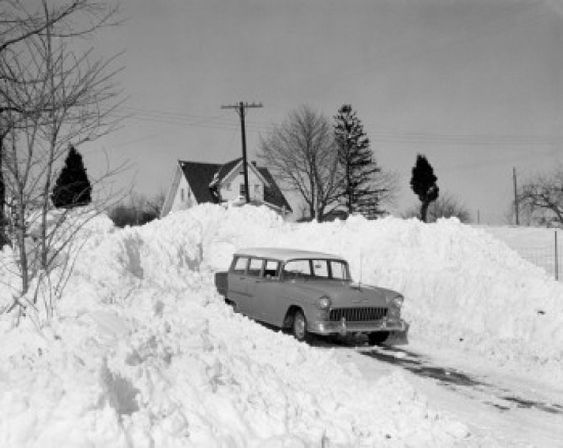 USA Pennsylvania Lititz car parked near snowdrift Canvas Art - (24 x 36)