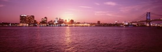 USA Pennsylvania Philadelphia at Dusk Canvas Art - Panoramic Images (36 x 12)