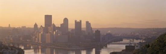 USA Pennsylvania Pittsburgh Allegheny & Monongahela Rivers View of the confluence of rivers at twilight Canvas Art - Panoramic Images (36 x 12)
