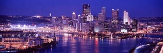 USA Pennsylvania Pittsburgh at Dusk Canvas Art - Panoramic Images (36 x 12)