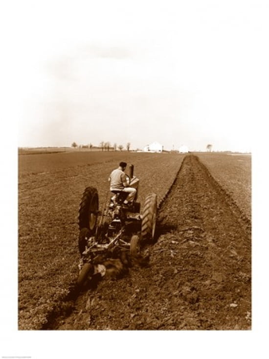 USA Pennsylvania farmer on tractor plowing field Canvas Art - (18 x 24)
