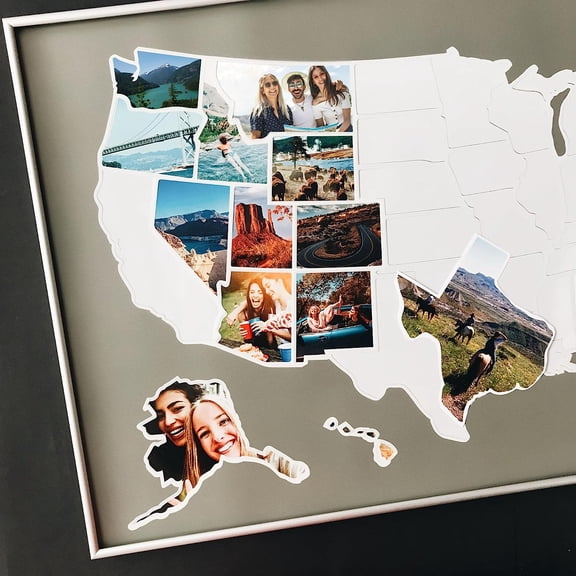 USA Photo Map 50 States Travel Map Easy to Use, Built to Last | Includes Secure Photo Maker 24 x 36 in, Durable Vinyl Personalized Gift for Couples & Travelers Unframed, Gray
