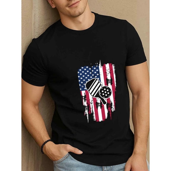 USA Pickleball Flag men Exercise 180G 100% Cotton black gym Dumbbell Fashion Unisex Shirt Crewneck tshirts Classic Unisex Shirt Graphic tshirts Casual Unisex Shirt Crewneck tshirts