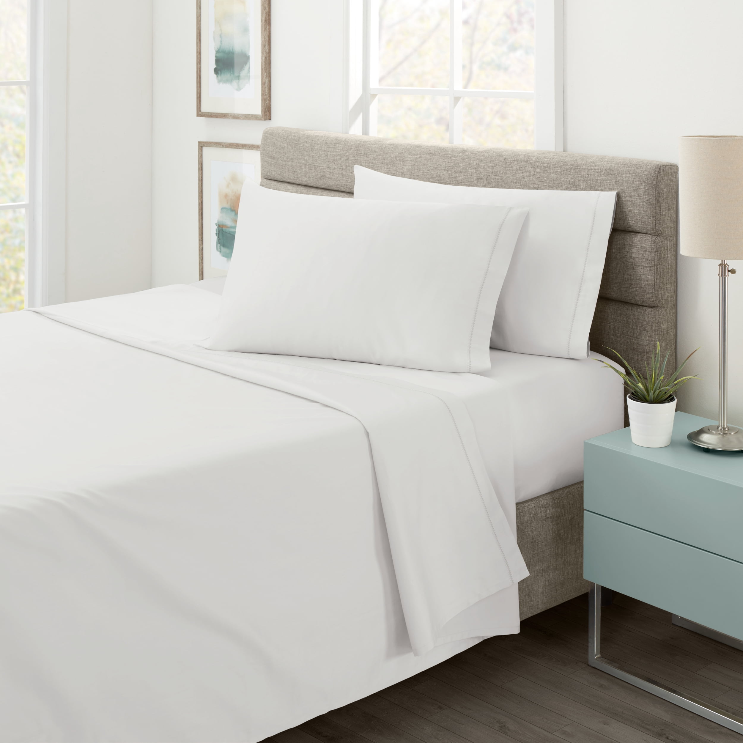 USA Pima Solid White Cotton Sateen Sheet Set, Queen