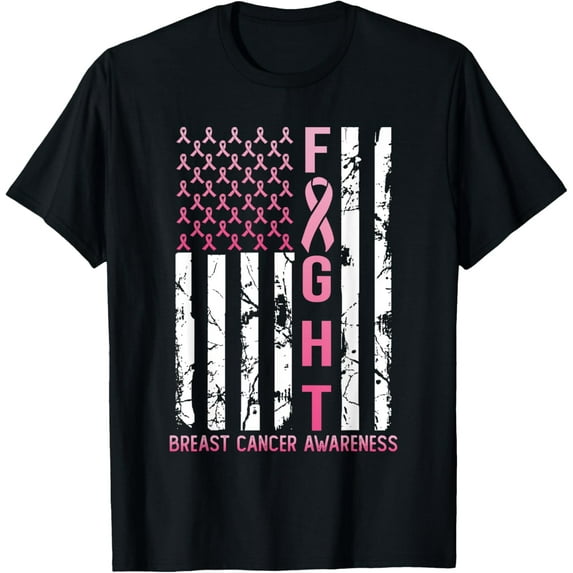USA Pink Flag Breast Cancer Awareness Month October T-Shirt