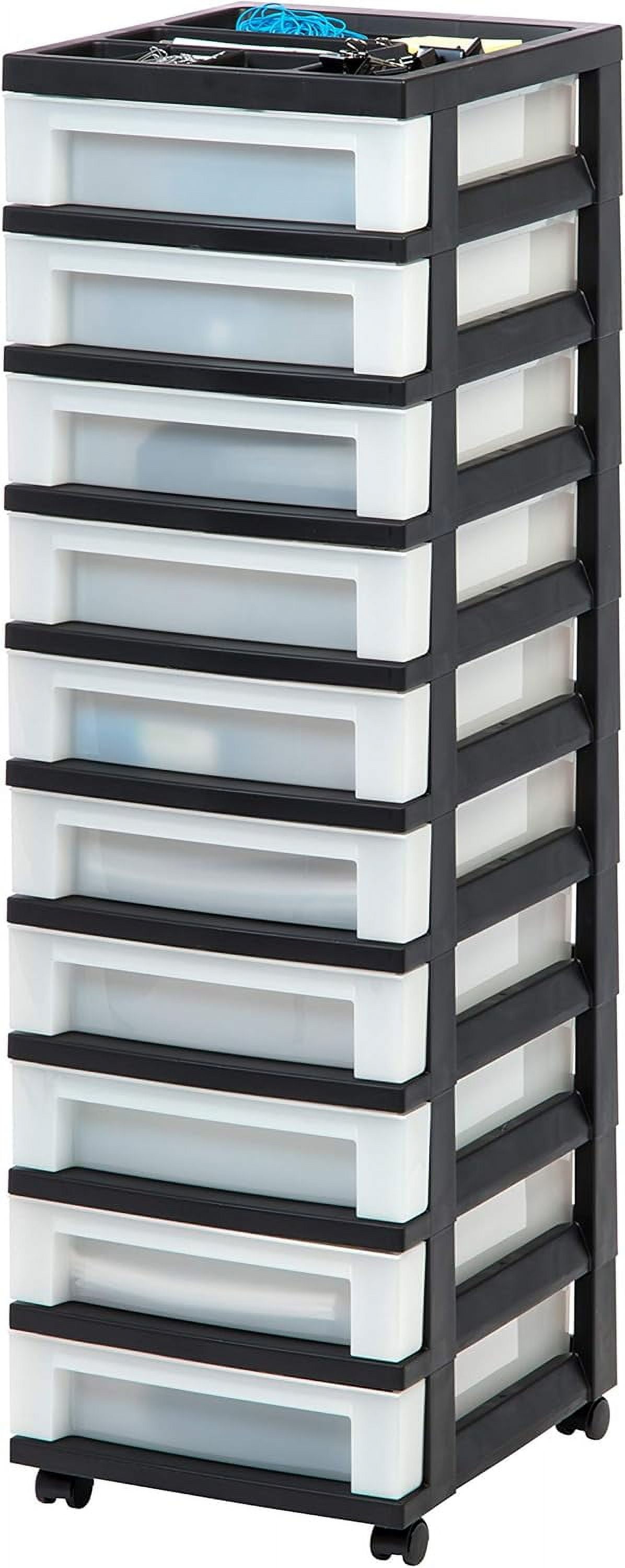 Black and Pearl 10-Drawer Plastic Rolling Storage Cart