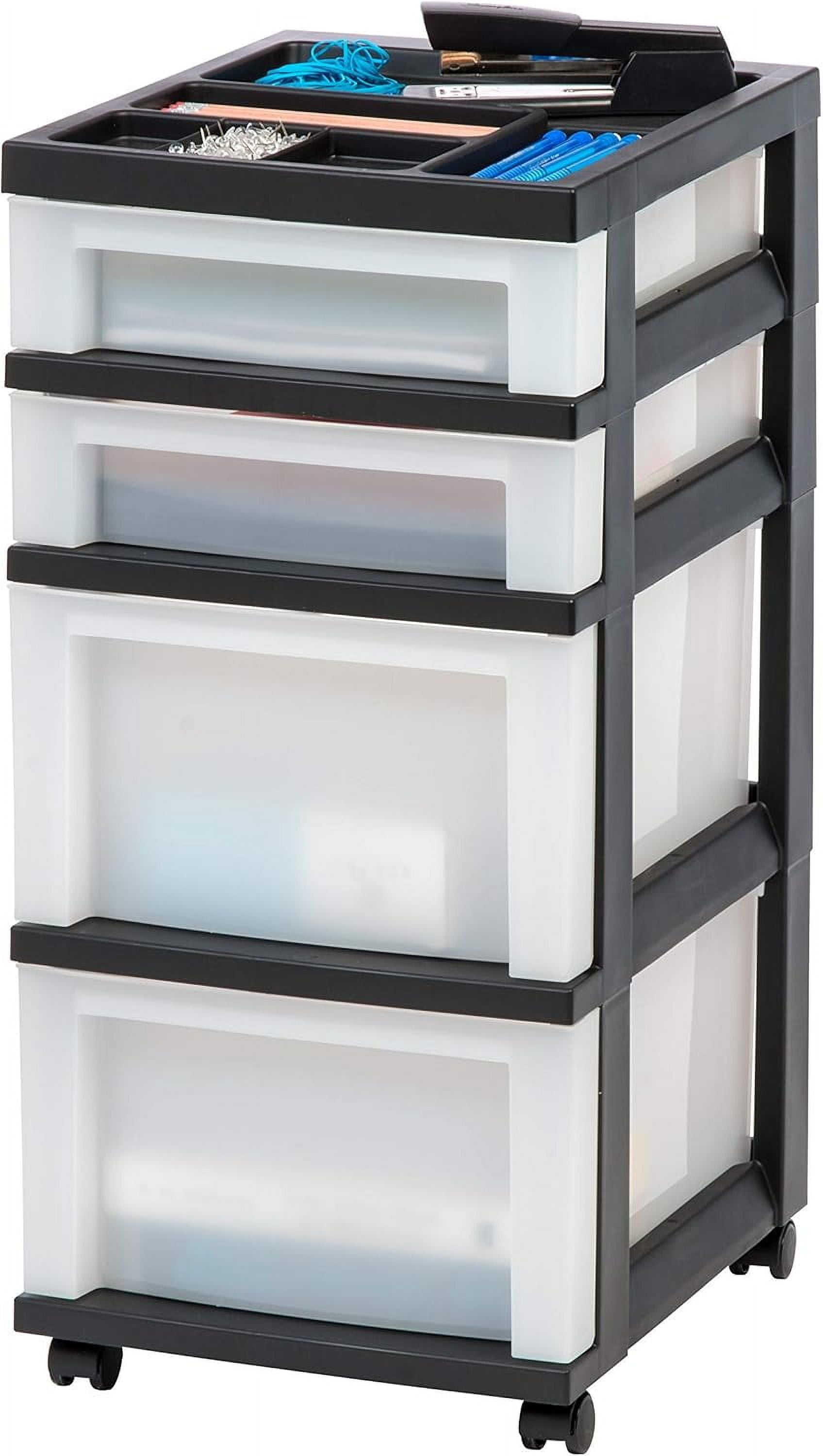 Black and Clear 4-Drawer Plastic Rolling Storage Cart