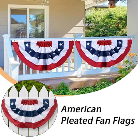 USA Pleated Fan Flag, 3 X 6 Feet American US Bunting Flag Patriotic Half Fan Banner Flag Decoration, 4th of July Memorial Day Independence Day Fourth July Outdoor Decor
