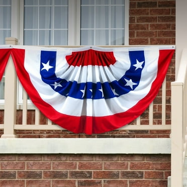 G128- 3x6 Ft USA Pleated Fan Flag Printed 150D Polyester, July 4th Patriotic Decoration, Bunting