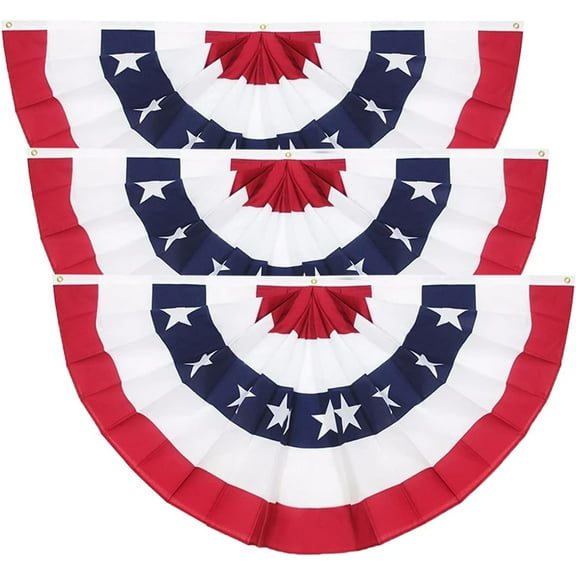 USA Pleated Fan Flag American US Bunting Flag Patriotic Half Fan Banner Flag with Canvas Header and Brass Grommets for 4th of July Memorial Day Decoration Red White and Blue Bunting