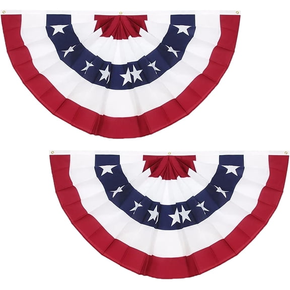 USA Pleated Fan Flag American US Bunting Flag Patriotic Half Fan Banner Flag with Canvas Header and Brass Grommets for 4th of July Memorial Day Decoration Red White and Blue Bunting