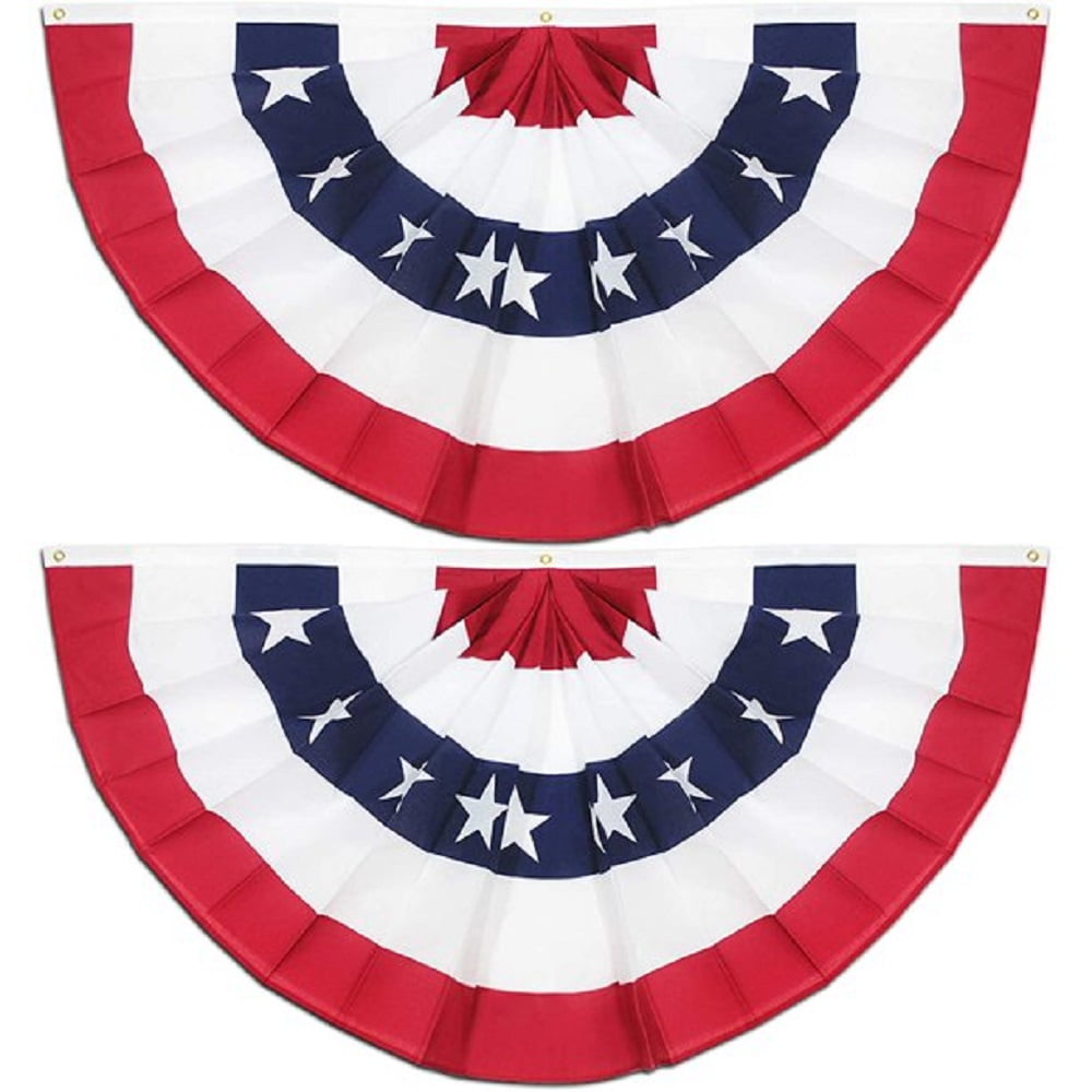 Patriotic Red White and Blue Polyester Pleated Fan Flag