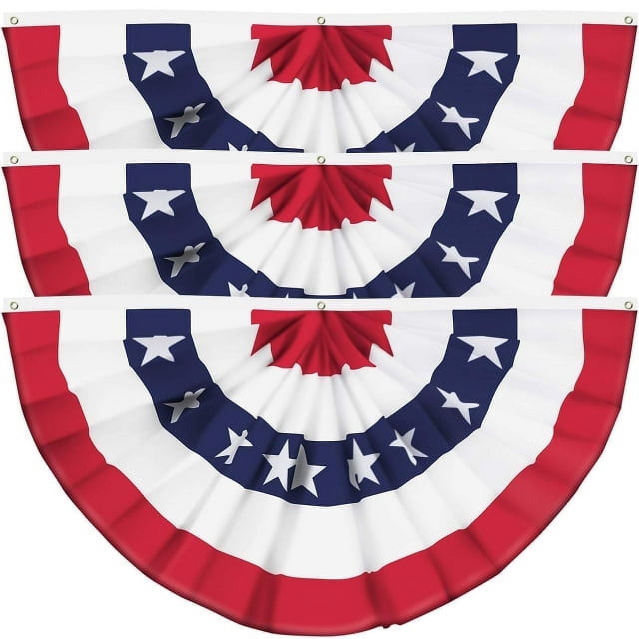 USA Pleated Fan Flag American US Bunting Flag Patriotic Half Fan Banner Flag with Canvas Header and Brass Grommets for 4th of July Memorial Day Indoor Outdoor Decoration (3pcs, 3x6 Feet)