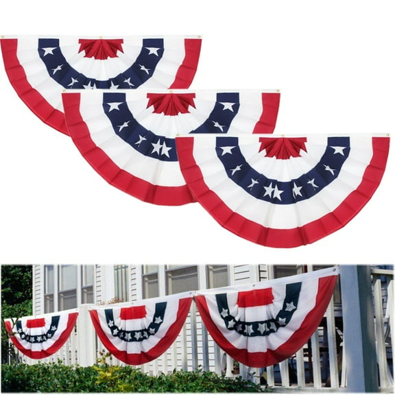 USA Pleated Fan Flag US American Bunting Flag Patriotic Half Fan Banner Flag with Canvas Header and Brass Grommets for 4th of July Memorial Day Party Outdoor Decoration