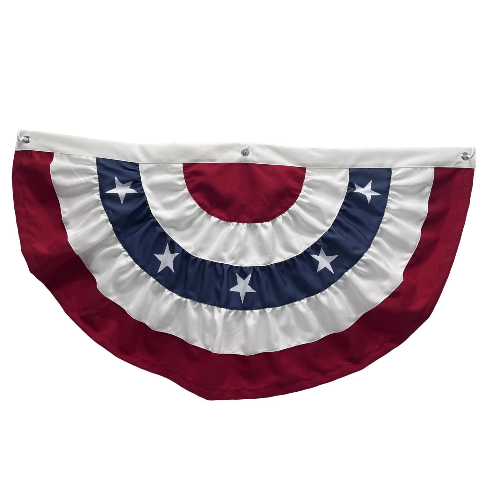 USA Pleated Fan Flag, 2PC American Patriotic Half Fan Bunting Banner with Embroidered Stars, Ideal for 4th of July & Independence Day Porch, Yard & Garden Decor