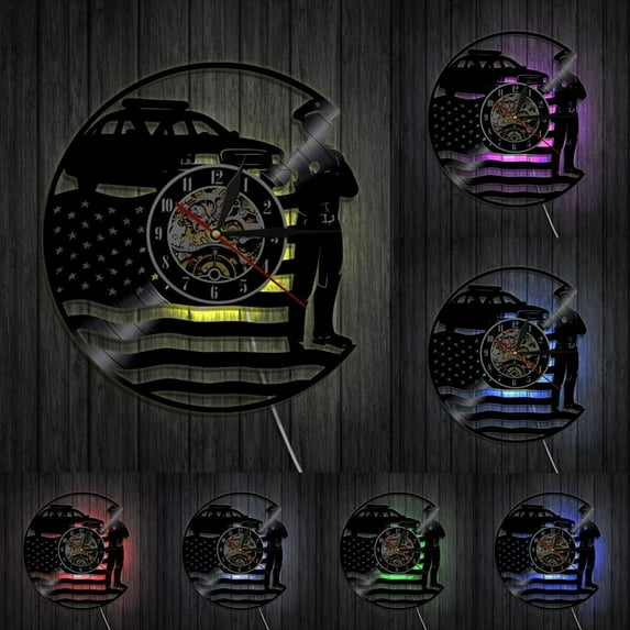 USA Policeman Wall Clock Police Station Wall Decor Vinyl Record Wall Clock USA Cop Retro Wall Art Police Officer Retirement Gift