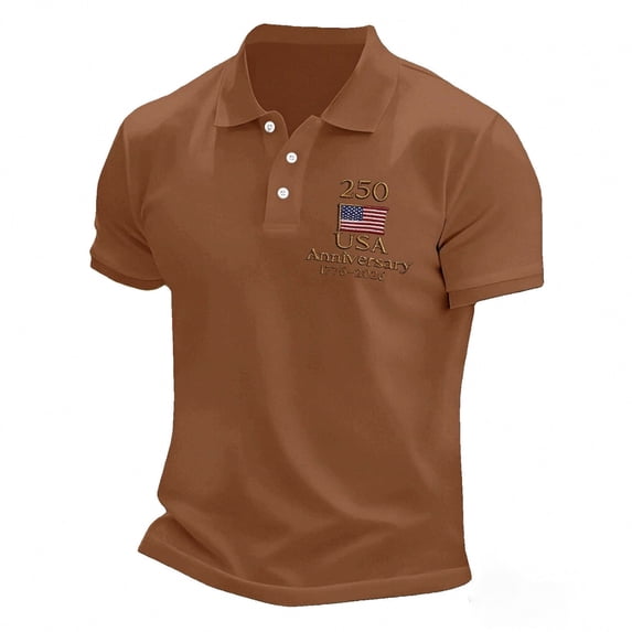 USA Polo Shirt For Boy, 250th Anniversary USA Shirt Boy, Boys Patriotic Shirts 250th Anniversary 250th Birthday Patriotic Flag Print Shirt(Brown,11-12 Years)
