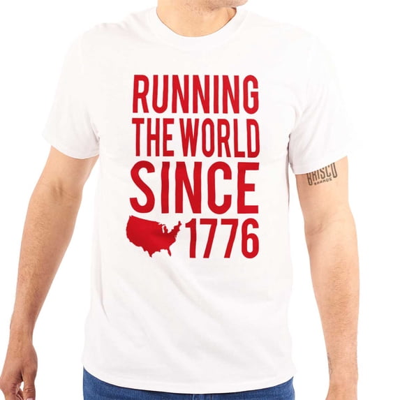 USA Pride America Running the World Plus Size Crewneck Graphic Tee Shirt Brisco Brands 2X