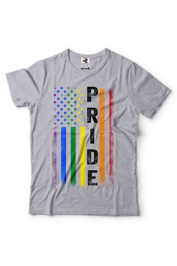 USA Pride Flag Shirt Pride Flag Shirt America Pride Shirt America Flag Shirt LGBT LGBTQ Shirt (Medium Grey)