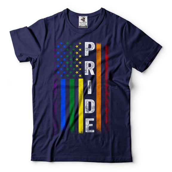 USA Pride Flag Shirt Pride Flag Shirt America Pride Shirt America Flag Shirt LGBT LGBTQ Shirt (Medium Navy Blue)