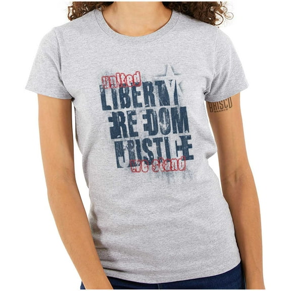 USA Pride Liberty Freedom and Justice Womens Slim Fit Graphic Tee Brisco Brands M