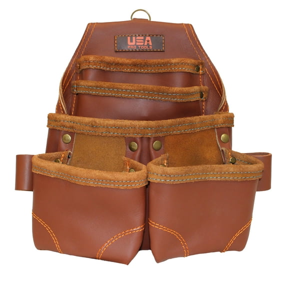 USA Pro Tools Framers Tool Pouch | Leather Tool Bag with 5 Pockets for Carpenters, Electricians, Plumbers, Constructors and Handyman