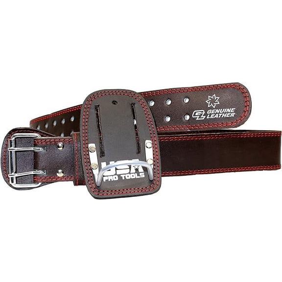 USA Pro Tools Leather Tool Belt with Hammer Holder | Genuine Leather Work Belt with Stainless Steel Hammer Holder | Adjustable Hammer Holder (Leather, Extra Large) SST1156-1127XL