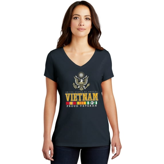 USA Proud Vietnam Veteran Eagle Womens Tri Blend V-neck T-Shirt, 3XL New Navy