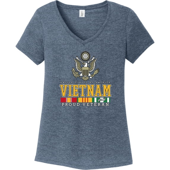 USA Proud Vietnam Veteran Eagle Womens Tri Blend V-neck T-Shirt, 4XL Navy Frost