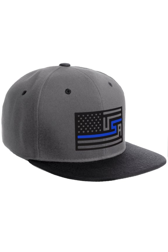 USA Redesign Flag Thin Blue Red Line Support American Servicemen Snapback Hat (Thin Blue Line, Chacoal Black Cap)