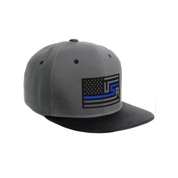 USA Redesign Flag Thin Blue Red Line Support American Servicemen Snapback Hat (Thin Blue Line, Chacoal Black Cap)
