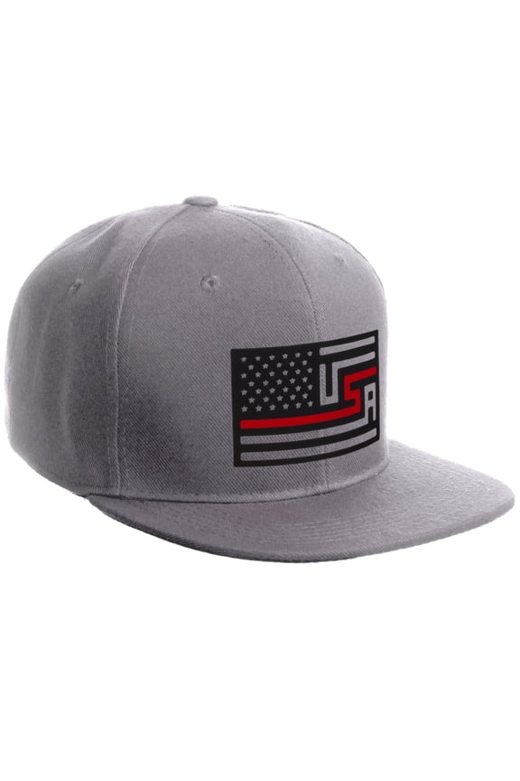 USA Redesign Flag Thin Blue Red Line Support American Servicemen Snapback Hat (Thin Red Line, Grey Cap)